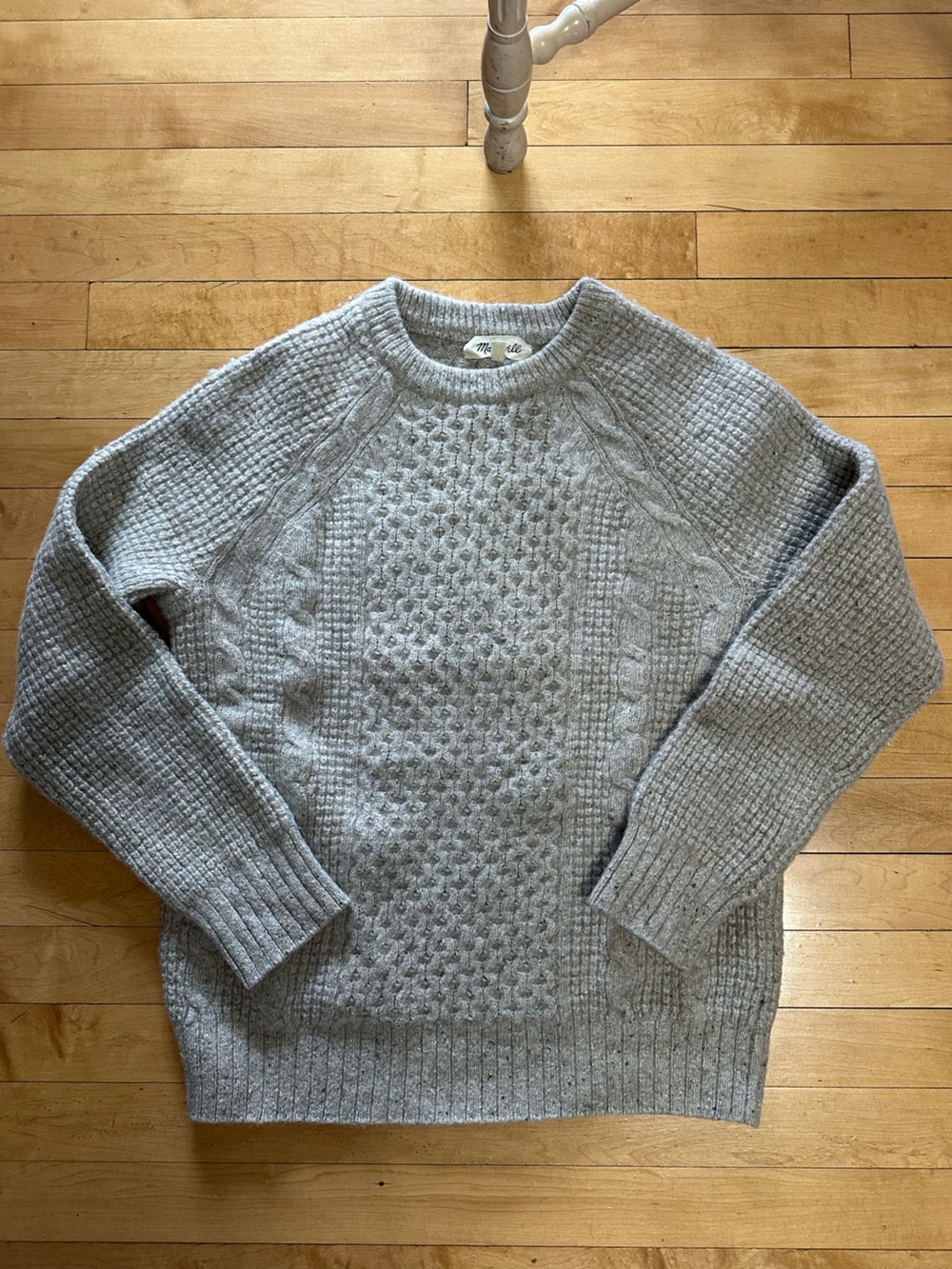 Madewell Light Gray/Cream Wool Knit Crewneck Sweater - Shrunken for Women’s Fit